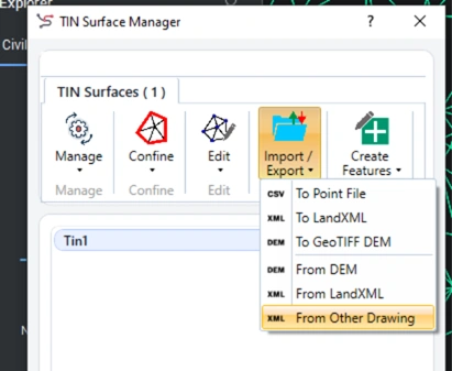 Import Export Menu